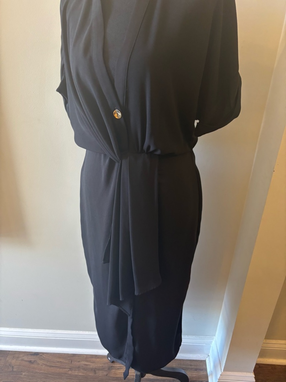 Zara Black V-Neck Wrap Dress with Waist Tie